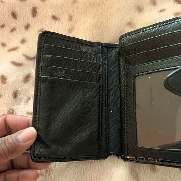 Small black patent leather coach wallet with snap and zipper closure. - Picture 2 of 7